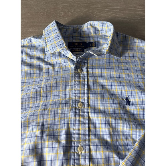 Polo Ralph Lauren Mens L Blue Yellow Plaid Classic Fit 100% Cotton Stretch - Picture 1 of 11